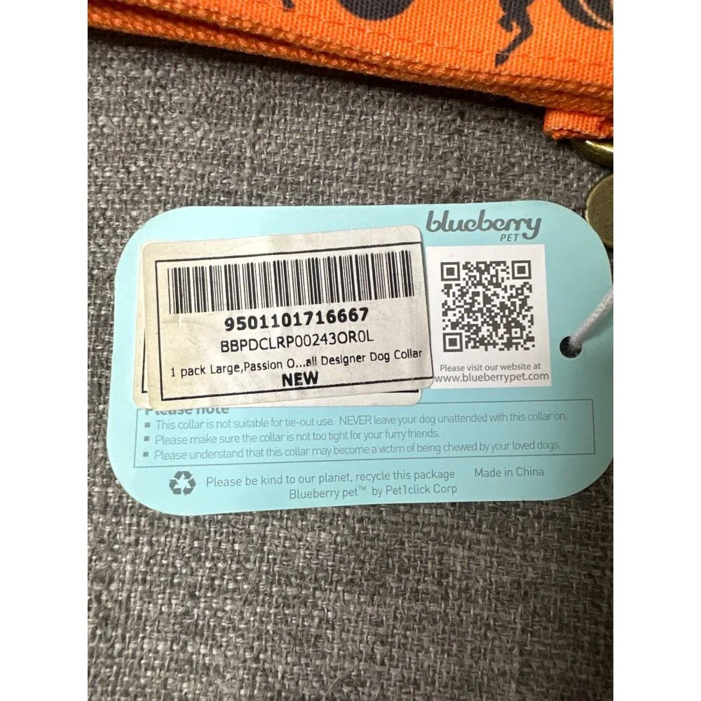 Blueberry Pet Passion Orange Basketball Design Large Dog Collar Metal Buckle